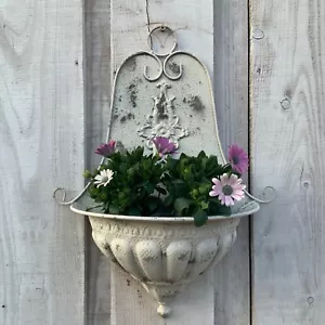 54cm Tall White French Country Wall Planter Plant Pot Decoration Distressed - Picture 1 of 6