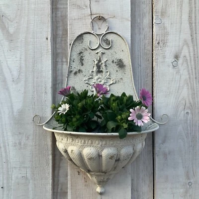 54cm Tall White French Country Wall Planter Plant Pot Decoration Distressed  - Image 1 of 4