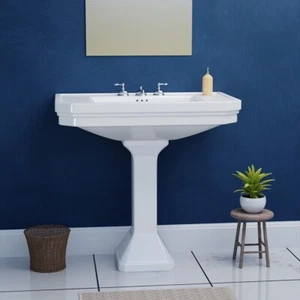 Victorian 32" Pedestal Combo Bathroom Sink in White with Overflow - Picture 1 of 11