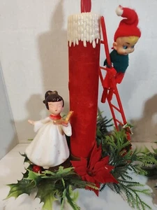 Vintage Hong Kong Elf On Ladder leaning against Candle and Girl Singing  - Picture 1 of 6