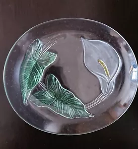 luminarc vintage decorative oval serving glass plate with calla lily France - Picture 1 of 3