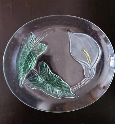 Plato de vidrio decorativo ovalado para servir luminarc vintage con lirio cala Francia  Foto 1 de 3
