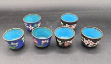 Small  Cloisonne Brass  Cups Oriental Enamel  set of 6 Vintage