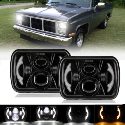 For GMC C1500 C2500 C3500 1979-86 Pair 7x6" LED Headlights Hi-Lo DRL Turn Signal - Image 1 of 4
