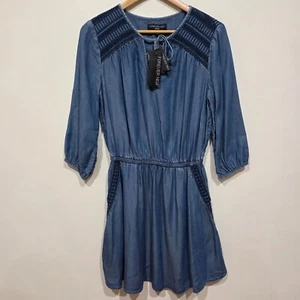 Forever New Dress AUS 12 US8 Mini Dark Wash Denim NEW Paris Embroidered - Picture 1 of 7
