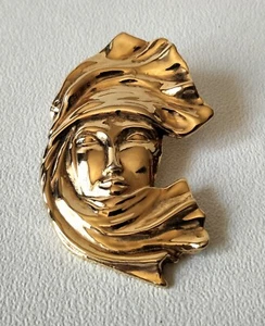 Vintage Pin Gold Tone SIDNEY CARRON Paris Women Face - Picture 1 of 9