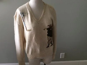 Polo Ralph Lauren RL Golf Vintage V Neck Pullover M Medium Creme Baumwolle Handstrick - Bild 1 von 6