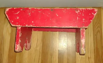 Primitive Chippy Original Red Paint Wooden Foot Stool Milking Bench Farm House • 45£