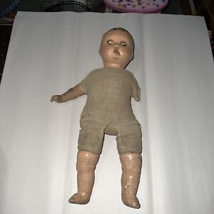 Antique 16.5” Composition Baby Doll Cloth Body Open Mouth Open Shut Eyes