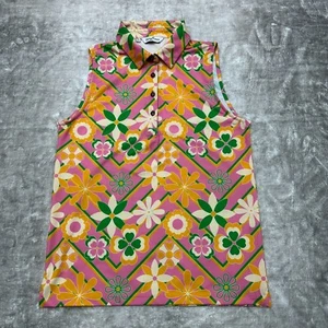 Kenny Flowers Top Womens Medium Pink Floral Acapulco Sleeveless Golf Polo Retro - Picture 1 of 7