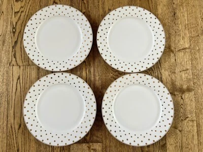 Juego de 4 platos de cena de porcelana blanca con borde dorado lunares Grace Teaware Foto 1 de 4