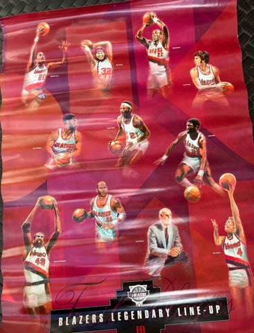 Vintage 1980s Portland Trail Blazers Legendary Line Up Poster Ramsay Drexler Cover