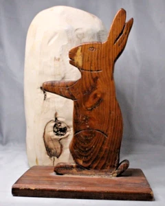Folk Art Wooden Rabbit Sillouhette Statue Ready to Decorate for Easter Country - Picture 1 of 10