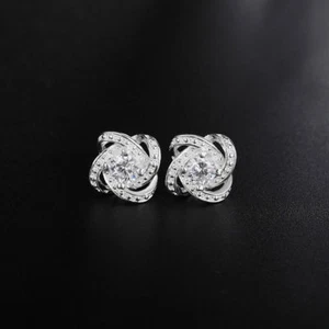Pendiente de cristal de plata joyería tachuelas boda piedra lisa lindo mujer dama 925 - Imagen 1 de 4