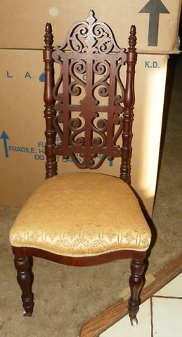 Walnut Pierce Carved  Parlor Chair Entry Chair  gold damask  (SC152) Cover