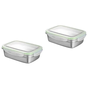 2 PCS Stainless Steel Crisper Food Containers with Lids Breadbox Airtight - Picture 1 of 12