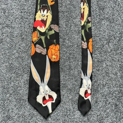 复古 Looney Tunes Mania Taz Bugs 万圣节丝绸领带男式 60 码 — 第 1/4 张图片