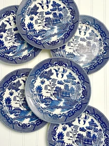 6er Set Vintage Moriyama Blue Willow Essteller Hergestellt im besetzten Japan 9,25 Zoll - Bild 1 von 7