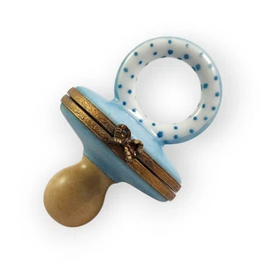 Porcelain Pill / Baby Tooth Box Limoges France Peint Main Blue Boy Pacifier - Picture 1 of 6