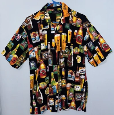 Camisa negra abotonada cactus etiqueta negra mediana cervecería hawaiana para hombre Foto 1 de 3