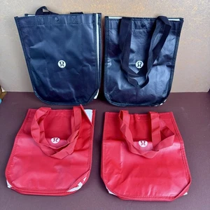 Lot Of 4 Lululemon Small Reusable Shopping Bags 12X10" Red Black Logo Bundle - Picture 1 of 7