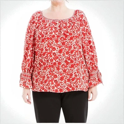 Max Studio 2X Blusa Roja Floral Boho Campesina Manga Campana Cuello Redondo Nueva con Etiquetas Plus Foto 1 de 4