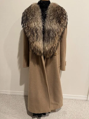 BILL BLASS верблюда волос двубортный полнометражный женское пальто FOX меха, размер XL. - Изображение 1 из 4