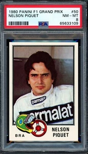 Tarjeta de novato 1980 Nelson Piquet Panini F1 Grand Prix #50 (PSA 8) FORMULA 1 SENNA - Imagen 1 de 2