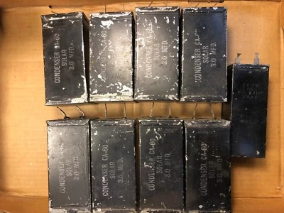 8 NOS Antiguo 1930 Solar 3 UF 600V Bañera Condensadores de Aceite PROBADO Tapas de Amplificador de Tubo Foto 1 de 4