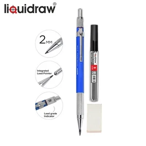LIQUIDRAW Mechanical Clutch Pencil 2mm With 8 x 2B Leads, Eraser & Integrated Sharpener