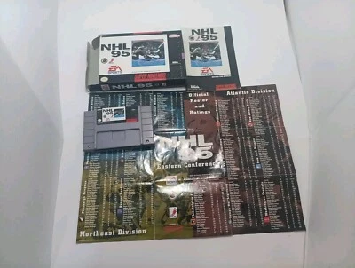 NHL 95 (Super Nintendo Entertainment System,1993) Cib W/ Box Manual Poster Snes - Image 1 of 4