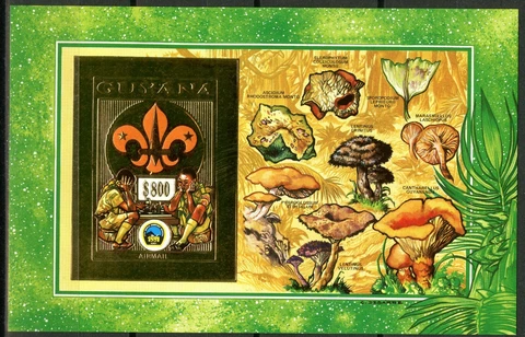 Guyana 1992 Scouts Mushrooms Block 236 B Gold Imperfect Cover