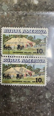 US Stamps, Scott #1506 10c 1974 Kansas 'Rural America' Used Pair -#B539 - Image 1 of 2