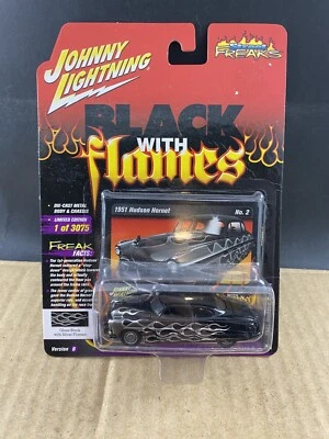 Johnny Lightning Black with Flames, 1951 Hudson Hornet 1:64, COMB SHIP $1 - Image 1 of 4