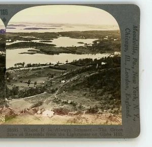 Its Always Summer Green Isles of Bermuda da Lighthouse Keystone Stereoview - Foto 1 di 3