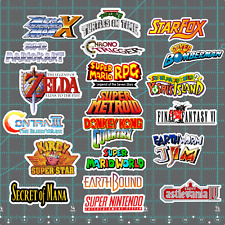 20 Super Nintendo SNES Logo Sticker Pack - White, Clear or Holographic - Vinyl