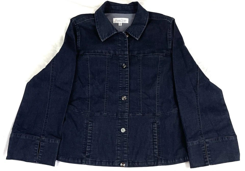 Chaqueta Wynne Denim Parche Bolsillo Peplum Medio Lavado Oscuro Índigo Enjuague Elástico Foto 1 de 4