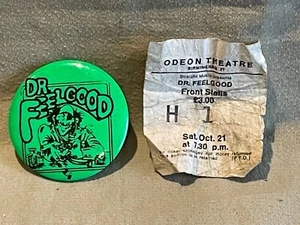 vintage Original DR FEELGOOD VINTAGE METAL PIN BADGE and Concert Odeon Ticket - Bild 1 von 5