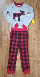 EDDIE BAUER NEW Holiday Family PJ Sleep Set Kids Unisex SZ 5 Red Plaid Moose - Picture 1 of 9