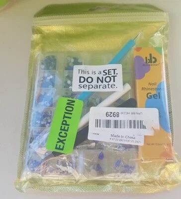 Gel pegamento para arte en uñas estrás y 2 cajas 3D azul dijes kit de accesorios Foto 1 de 4