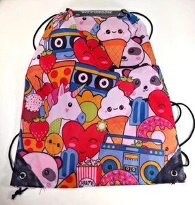 Kawaii Emoji DRAWSTRING BAG Reuseable Gift Sack BACKPACK Unicorn Heart Panda RED - Picture 1 of 4