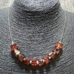 RETRO orange Glaswürfel Perlen Halskette Halsband foliert Boho hübsch Statement Boho - Bild 1 von 7
