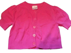 Hanna Anderson 130 Short Sleeve Cardigan Sweater Girls Hot Pink - Picture 1 of 1