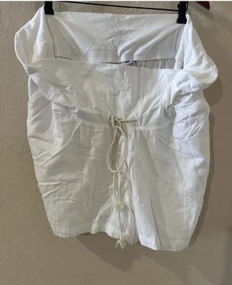 Pantalones Cortos de Maternidad Old Navy Blanco Talla XXL 100% Algodón Corbata Cintura Rollover Costero Foto 1 de 4