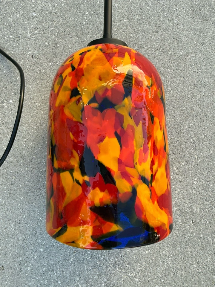 OGGETTI Arte Soplado Cristal de Murano Naranja/Negro/Rojo Colgante Luz NUEVO Foto 1 de 4