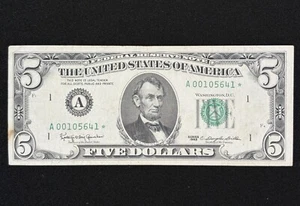 1963 $5 Federal Reserve Note Five Dollar Star Boston FR 1967-A* Currency - Picture 1 of 2