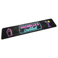 Personalised Any Name Cocktails (Neon) Rubber Bar Runner/Bar Mat - Small