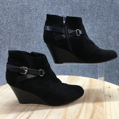 Report Boots Womens 10 Galiana Ankle Bootie Black Suede Wedge Buckle Side Zipper - Image 1 of 4