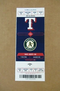 TEXAS RANGERS VS OAKLAND ATHLETICS 9/30/2017 FULL TICKET ~ JOEY GALLO (2 HRs) - Picture 1 of 1