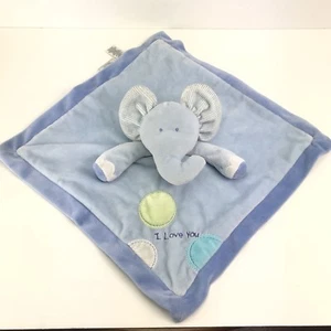 Just One Year Blue Elephant Security Blanket Rattle Lovey I Love You Satin 2008 - Picture 1 of 4